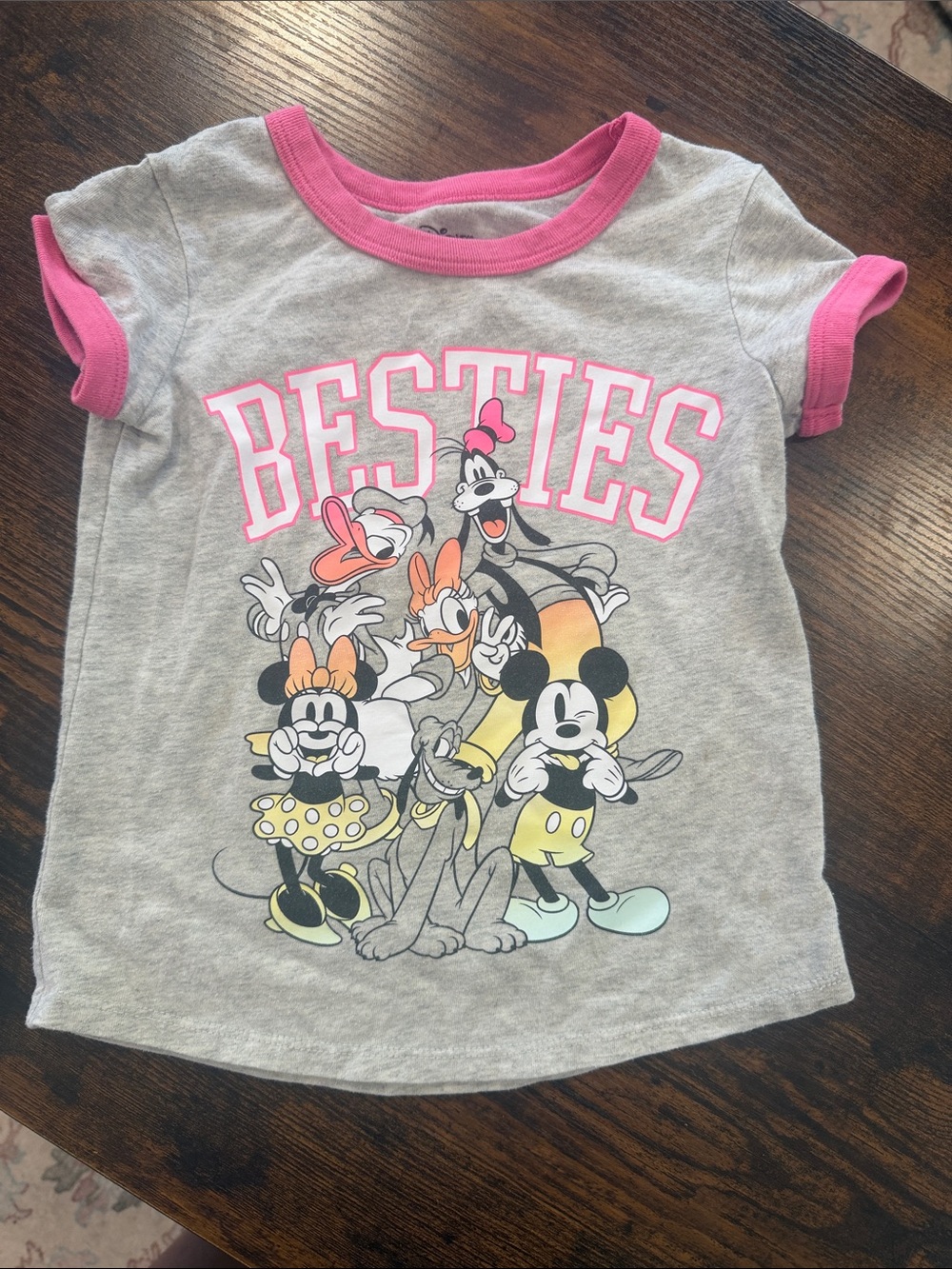 Disney Grey Tee with Pink Trim & Classic Character Graphic